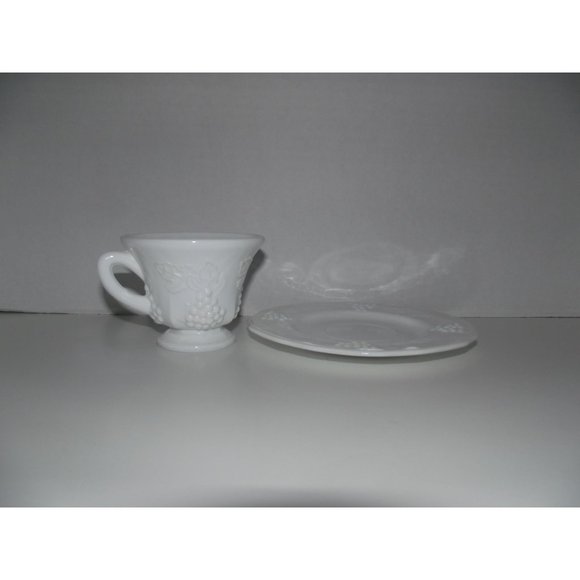 Vtg. Indiana Colony Milk Glass White Harvest Grape Cup and Saucer - Picture 3 of 3